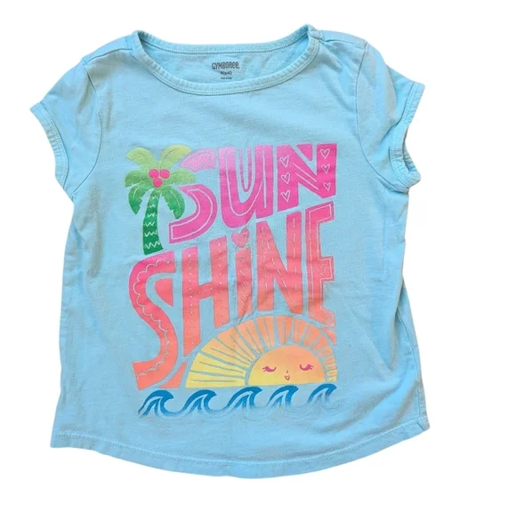 Gymboree Girls Blue Sunshine Graphic Tee Short Sleeve Cotton Size (5-6) - Picture 1 of 7